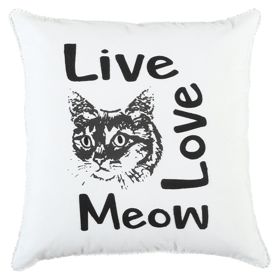 Black and White Live Love Meow Throw Pillow FurniFindUSA