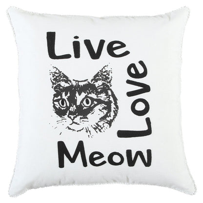 Black and White Live Love Meow Throw Pillow FurniFindUSA