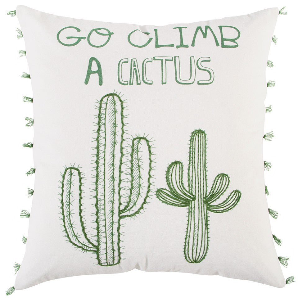 White Green Climb A Cactus Throw Pillow FurniFindUSA