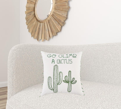 White Green Climb A Cactus Throw Pillow FurniFindUSA
