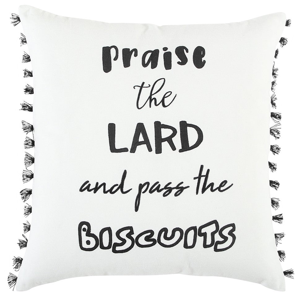 Black and White Praise The Lard Tasseled Throw Pillow FurniFindUSA