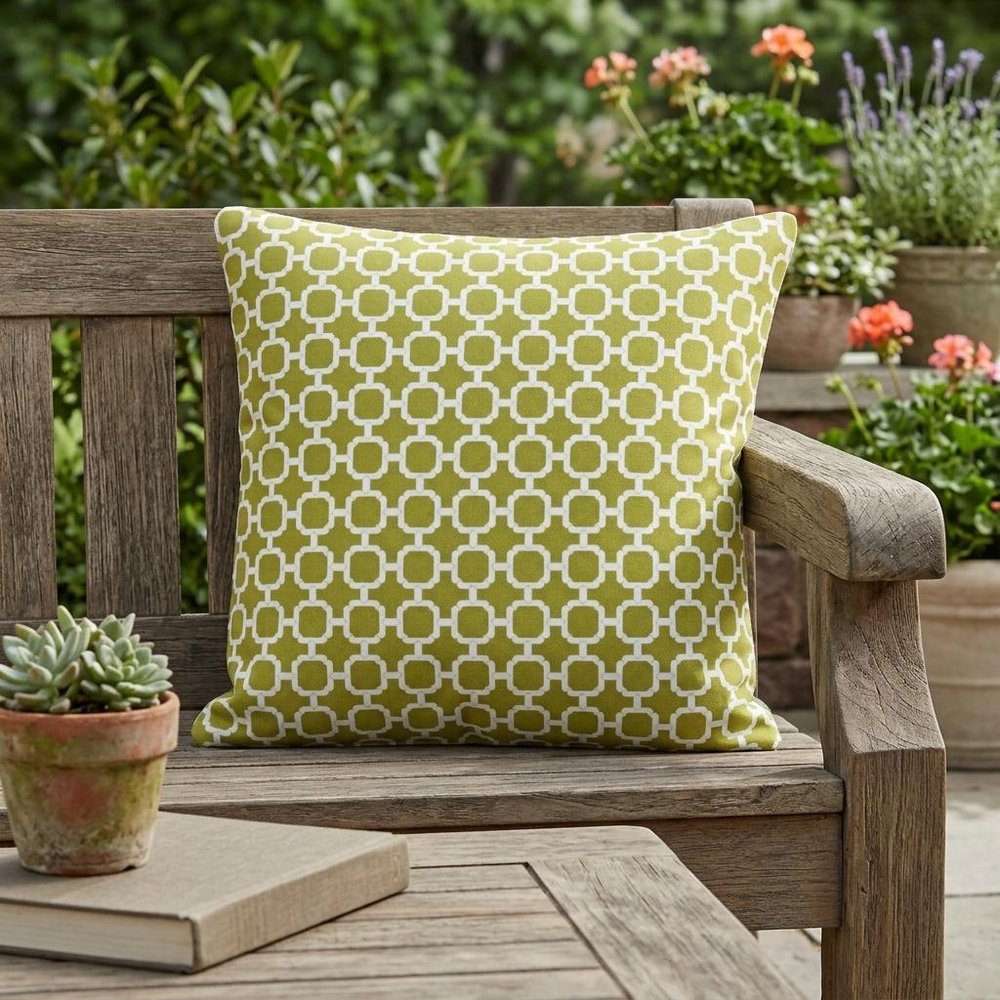 22" Green and White Quatrefoil Indoor Outdoor Throw Pillow — view 12