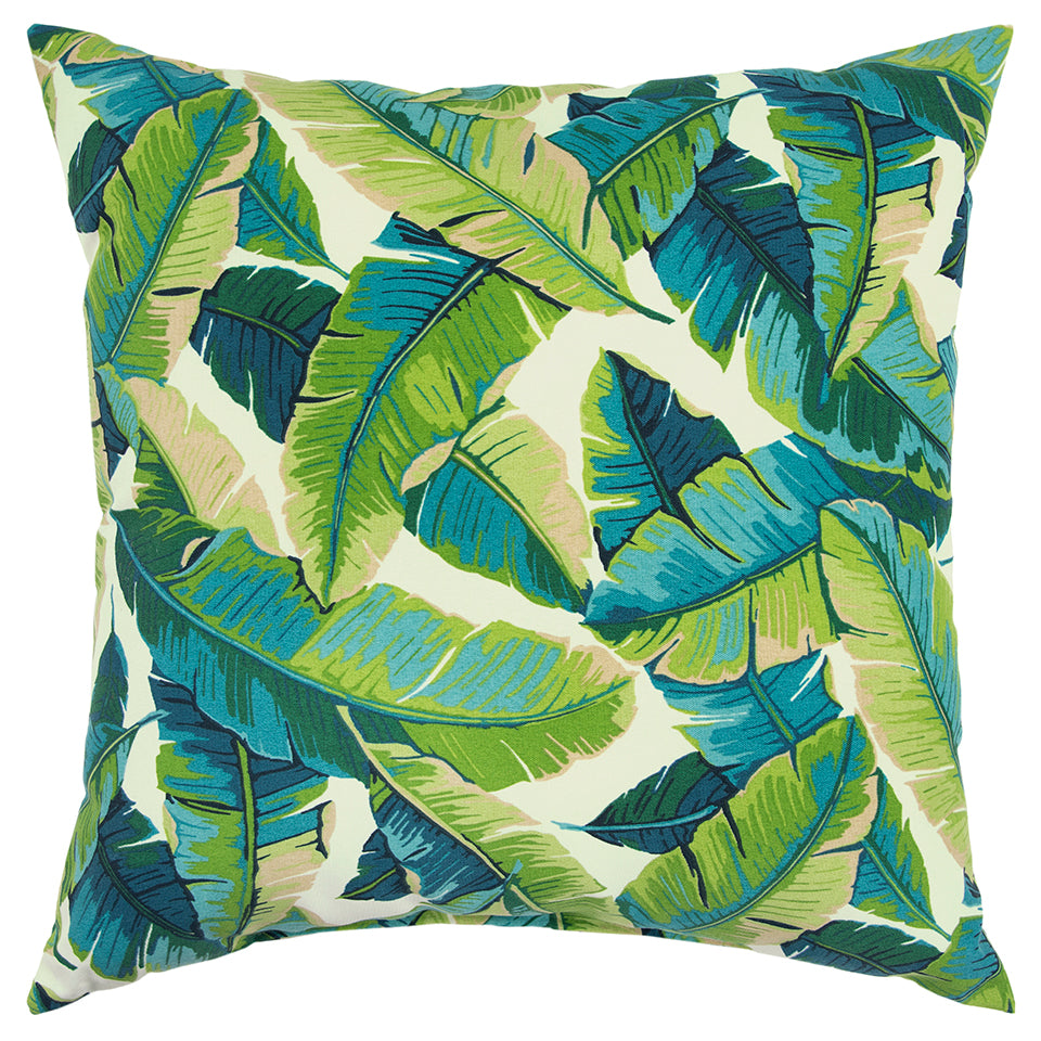 22" Blue and Green Tropical Indoor Outdoor Throw Pillow Cover and Insert