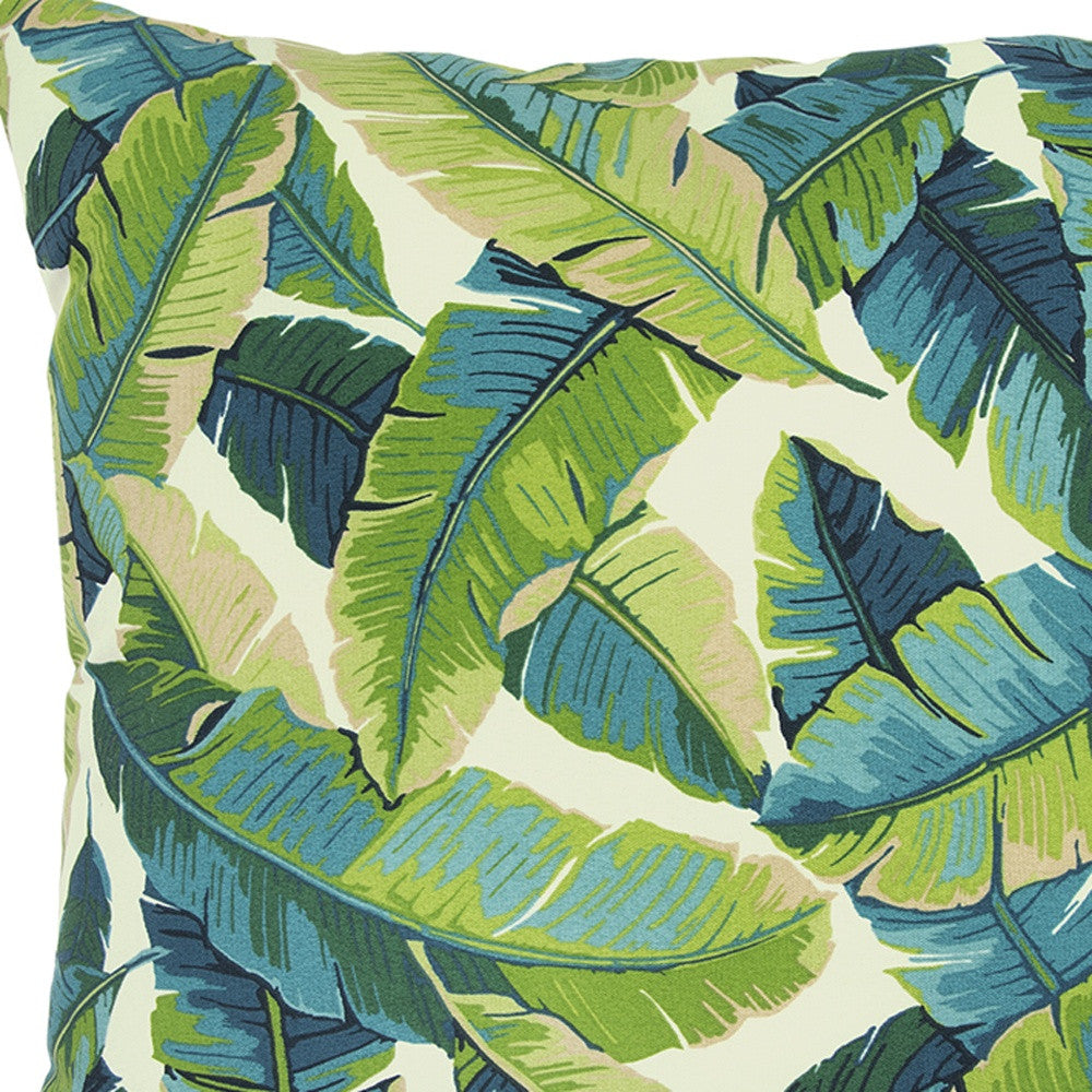 22" Blue and Green Tropical Indoor Outdoor Throw Pillow Cover and Insert