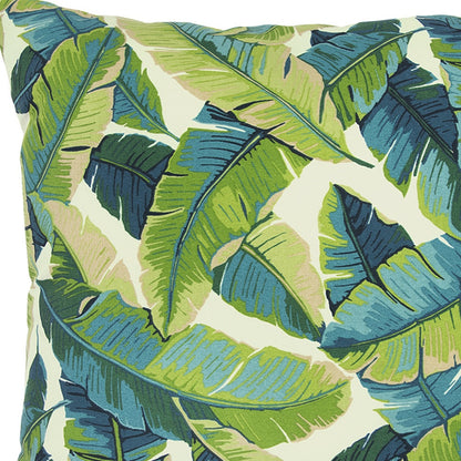 22" Blue and Green Tropical Indoor Outdoor Throw Pillow Cover and Insert