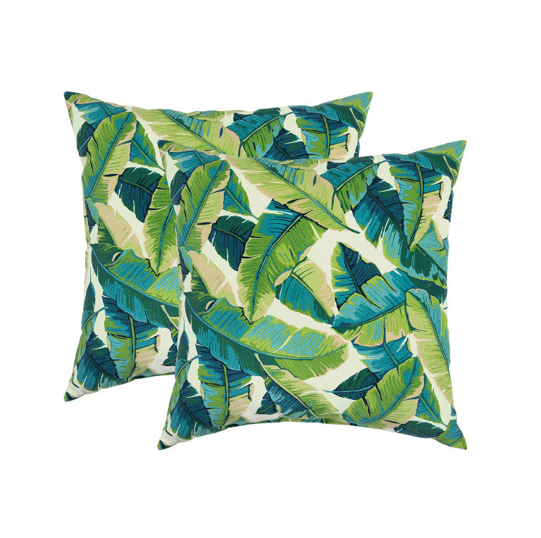 22" Blue and Green Tropical Indoor Outdoor Throw Pillow Cover and Insert