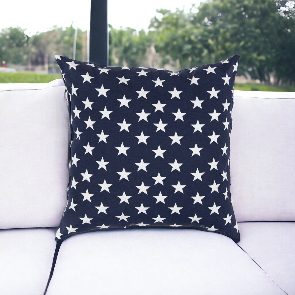 22" Navy Blue and White Stars Indoor Outdoor Throw Pillow