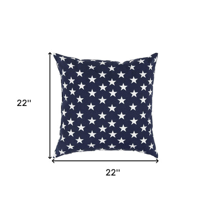 22" Navy Blue and White Stars Indoor Outdoor Throw Pillow