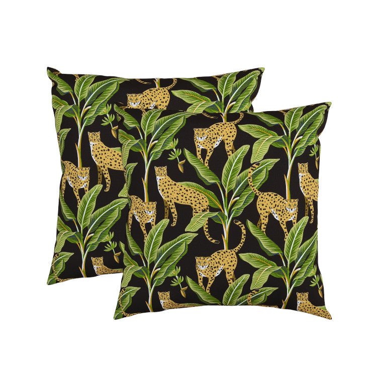 Set of Two 22" X 22" Green and Black Indoor Outdoor Throw Pillow Cover & Insert - FurniFindUSA