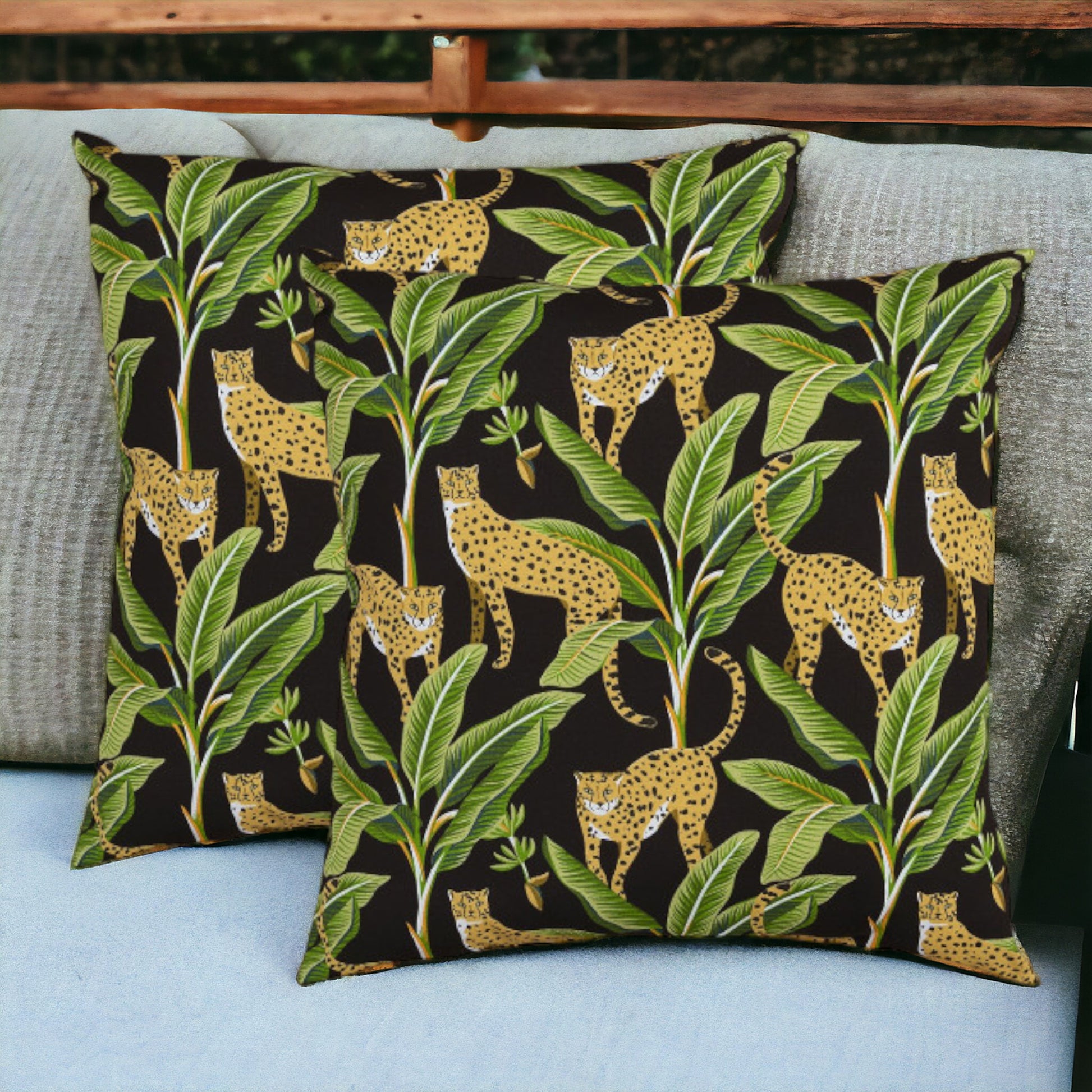 Set of Two 22" X 22" Green and Black Indoor Outdoor Throw Pillow Cover & Insert - FurniFindUSA