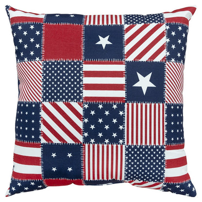 Red White and Blue Patchwork Independence Day Indoor Outdoor Throw Pillow