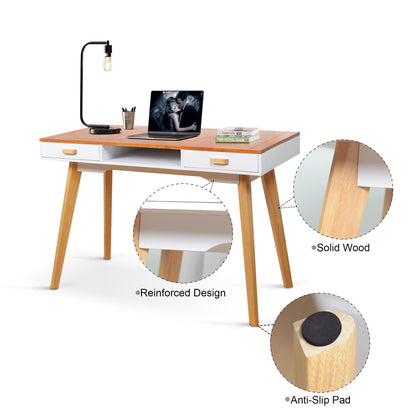Modern Simple Style Solid Wood Computer Desk Home Office Writing Desk Study Table with Drawers - FurniFindUSA