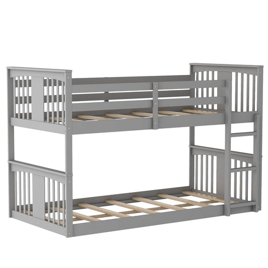 Gray Classic Twin Over Twin Bunk Bed with Ladder - FurniFindUSA