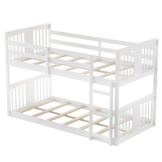 White Classic Twin Over Twin Bunk Bed with Ladder - FurniFindUSA