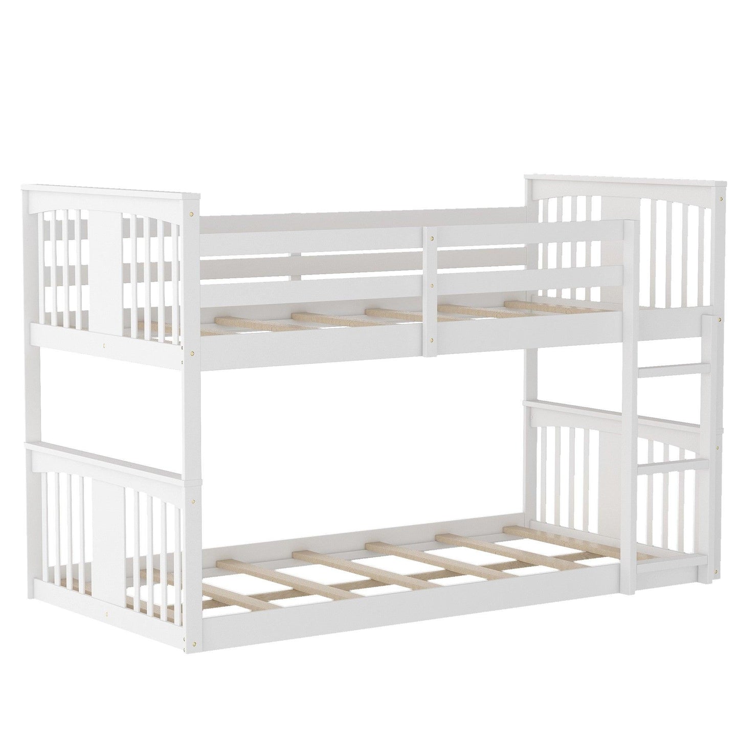 White Classic Twin Over Twin Bunk Bed with Ladder - FurniFindUSA