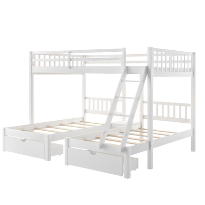 White Full Over Double Twin Triple Bunk Beds with Drawers - FurniFindUSA