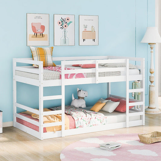 Pastel White Twin Over Twin Dual Ladder Bunk Bed - FurniFindUSA