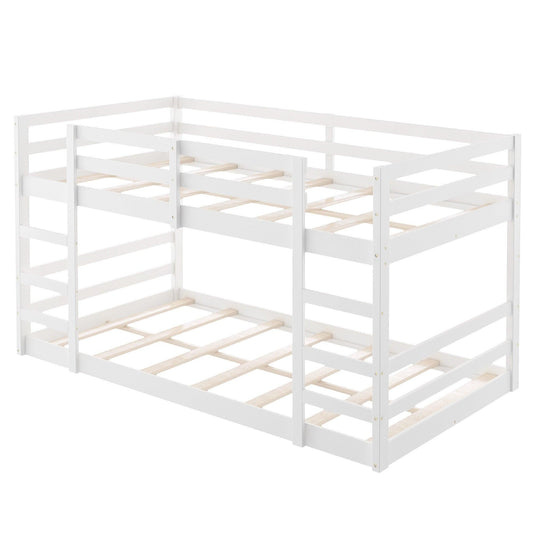 Pastel White Twin Over Twin Dual Ladder Bunk Bed - FurniFindUSA