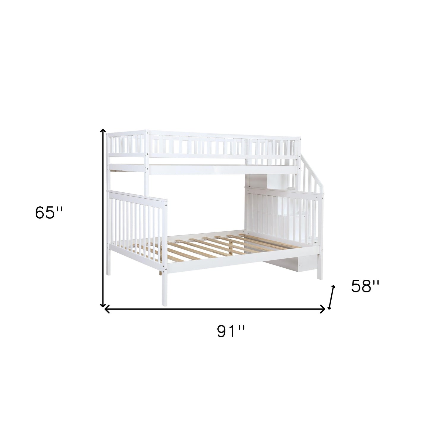 White Twin Over Full Farmhouse Style Bunk Bed with Staircase