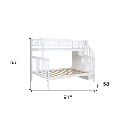 White Twin Over Full Farmhouse Style Bunk Bed with Staircase