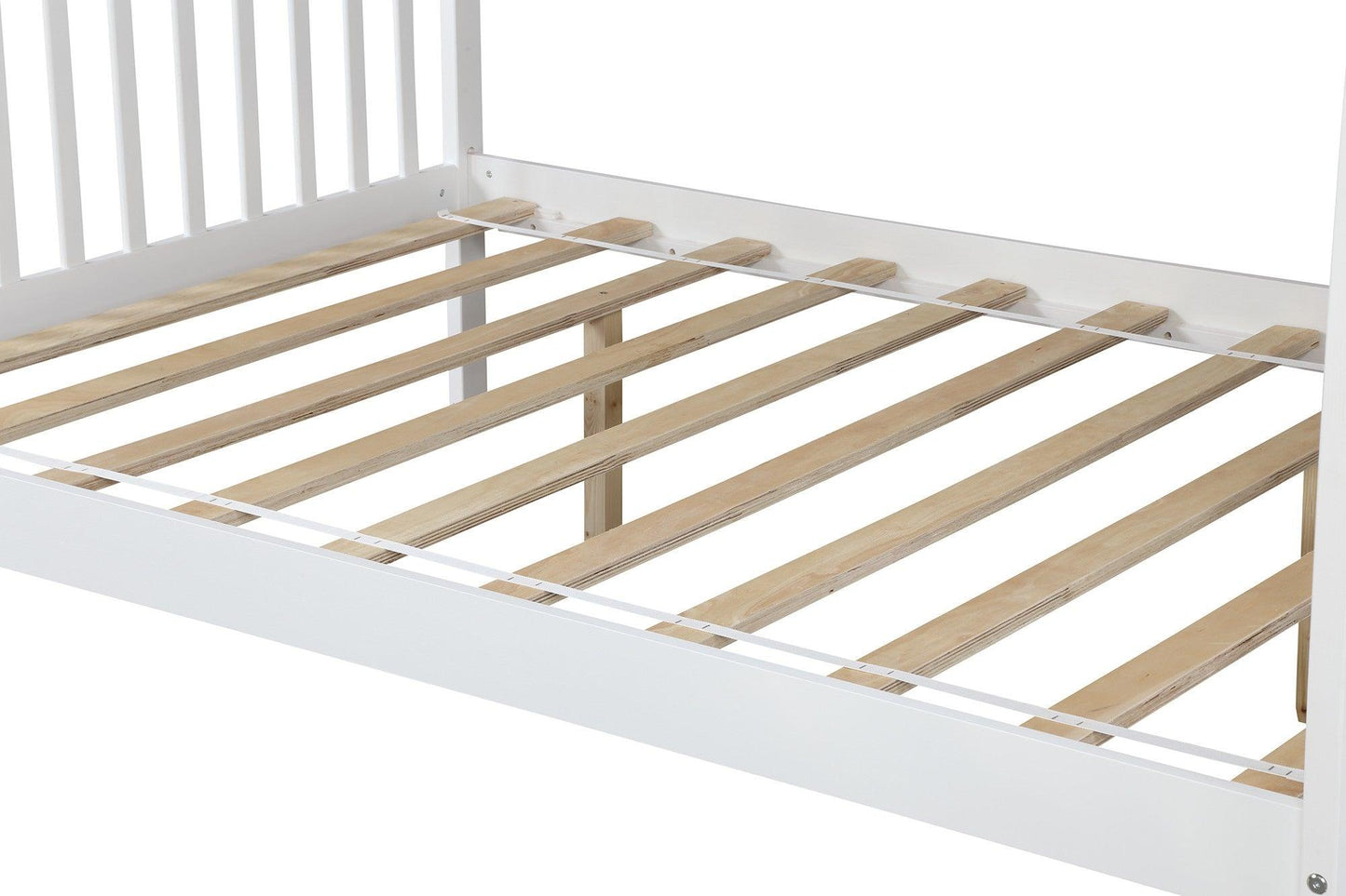 White Twin Over Full Farmhouse Style Bunk Bed with Staircase - FurniFindUSA