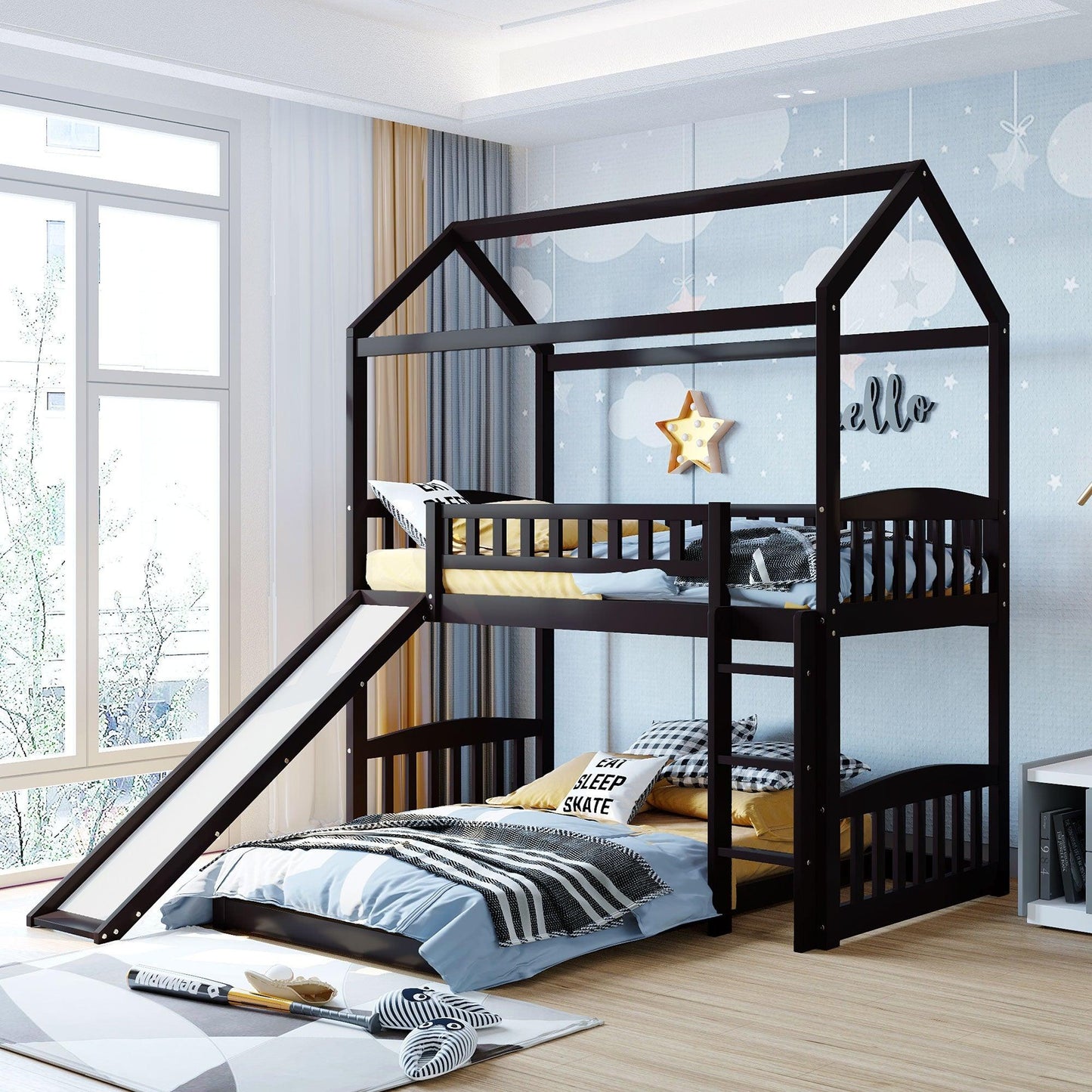 Espresso Full Over Full Contemporary Bunk Bed - FurniFindUSA