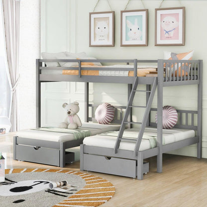 Gray Full Over Double Twin Triple Bunk Beds with Drawers - FurniFindUSA