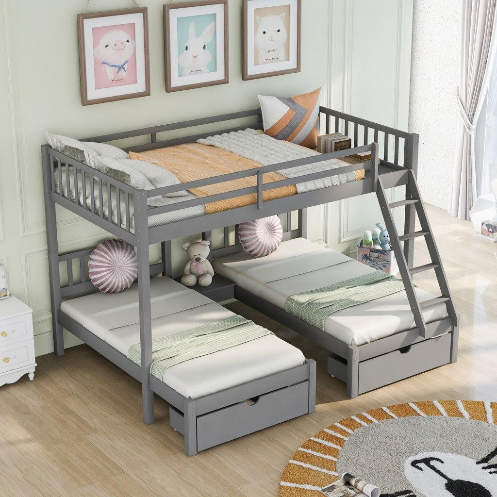 Gray Full Over Double Twin Triple Bunk Beds with Drawers - FurniFindUSA