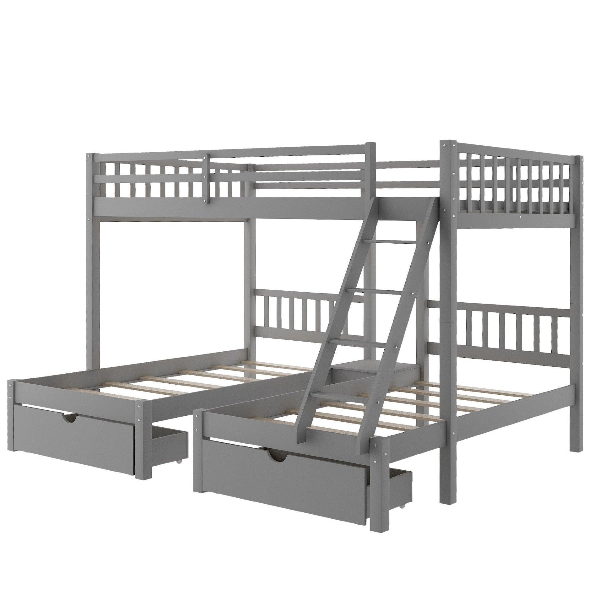 Gray Full Over Double Twin Triple Bunk Beds with Drawers - FurniFindUSA