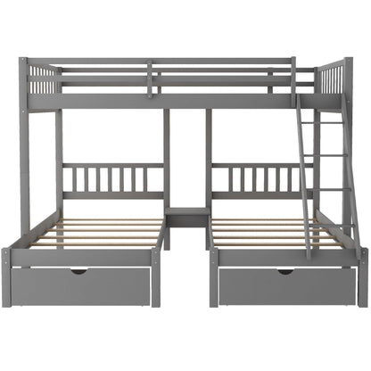 Gray Full Over Double Twin Triple Bunk Beds with Drawers - FurniFindUSA