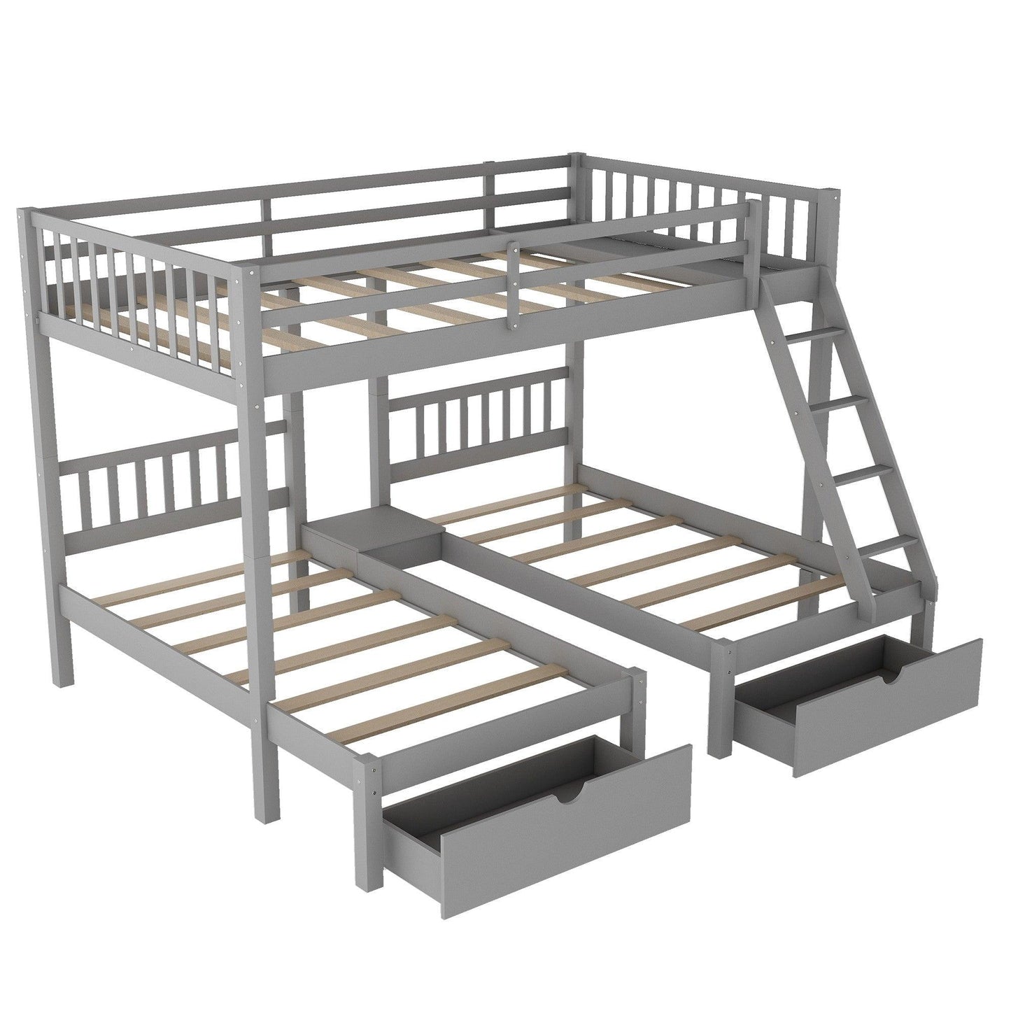 Gray Full Over Double Twin Triple Bunk Beds with Drawers - FurniFindUSA