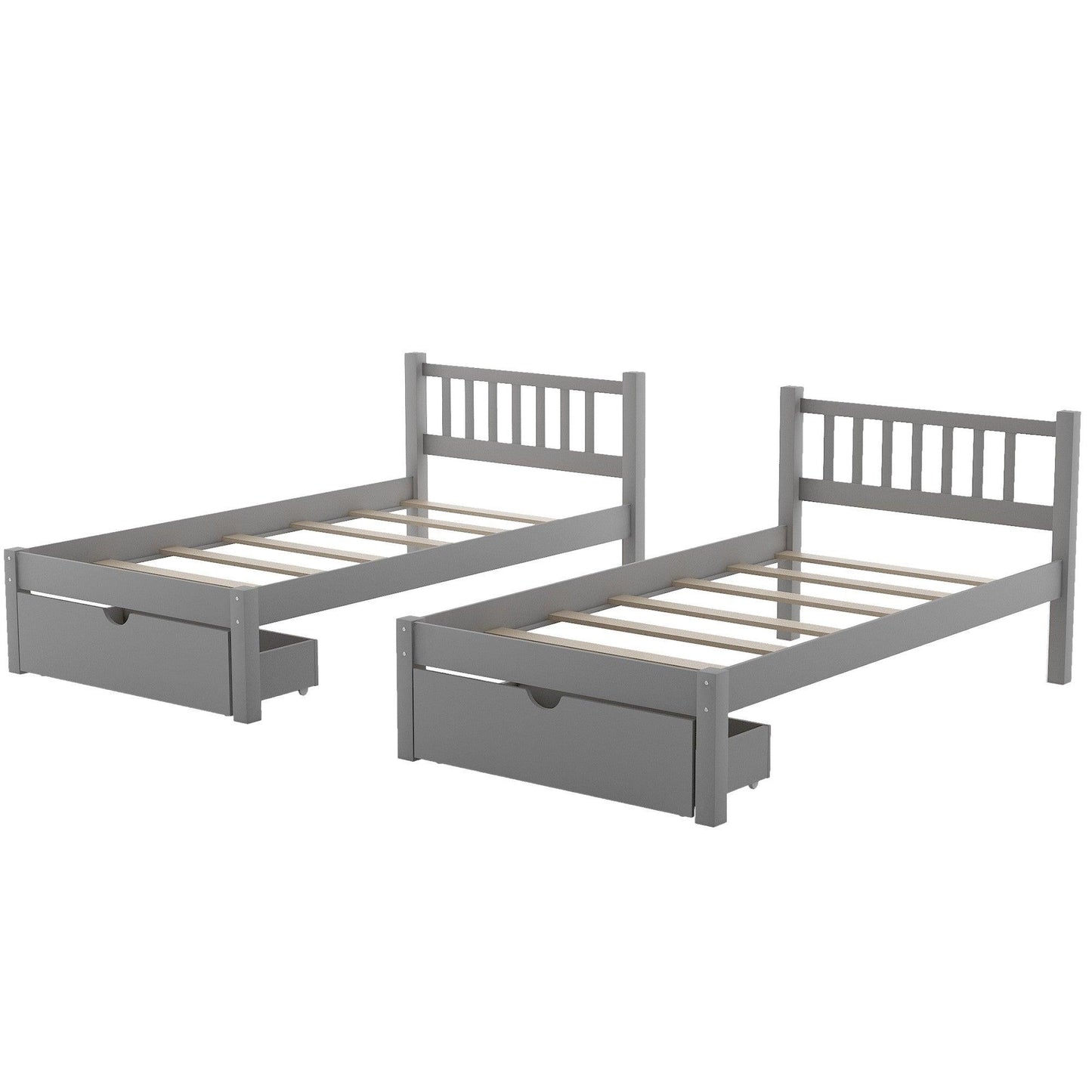 Gray Full Over Double Twin Triple Bunk Beds with Drawers - FurniFindUSA