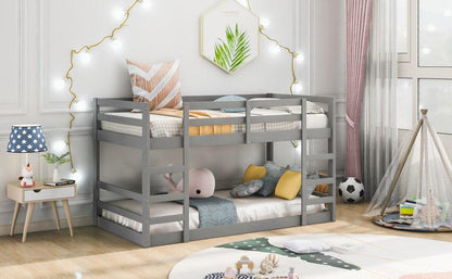 Pastel Gray Twin Over Twin Dual Ladder Bunk Bed - FurniFindUSA