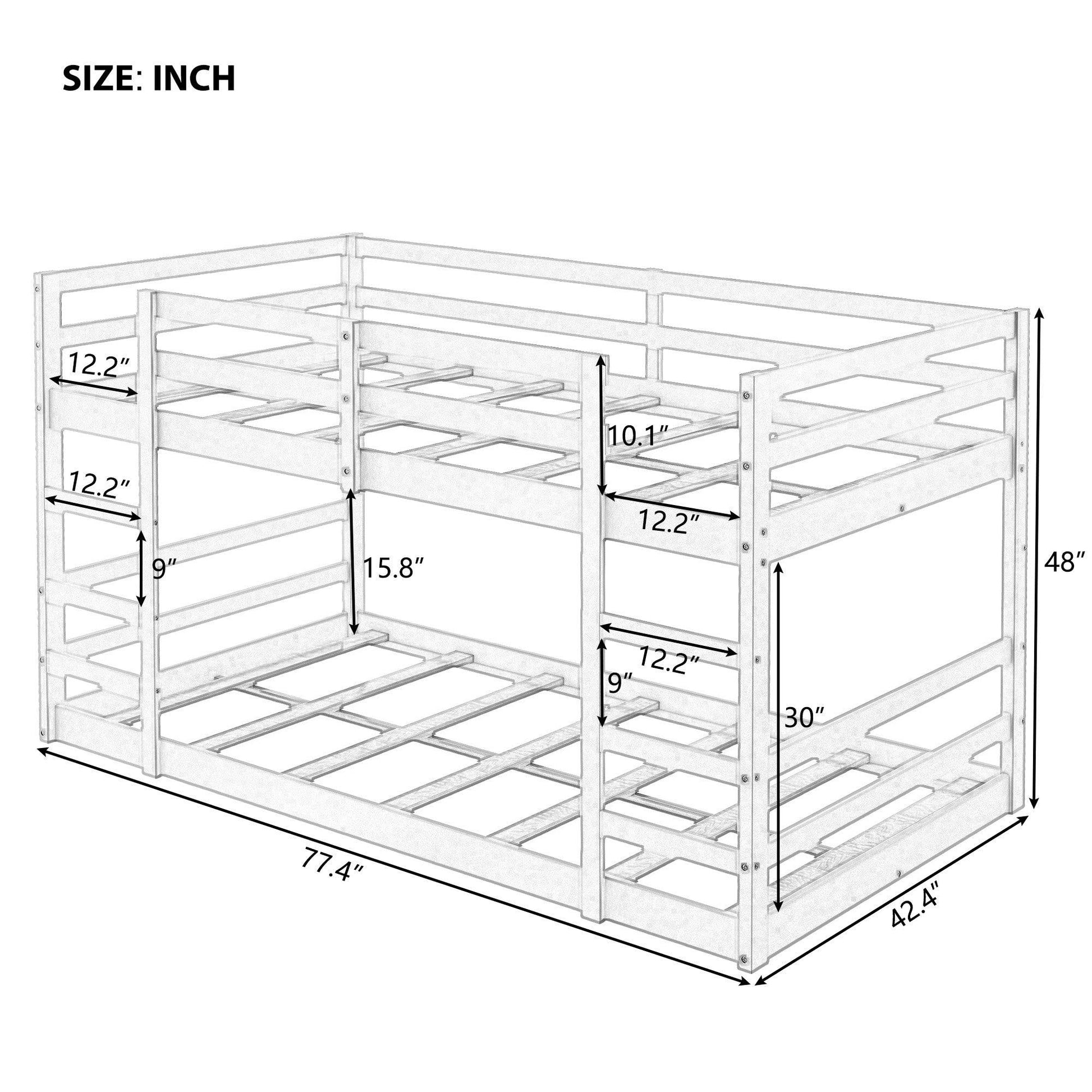 Pastel Gray Twin Over Twin Dual Ladder Bunk Bed - FurniFindUSA