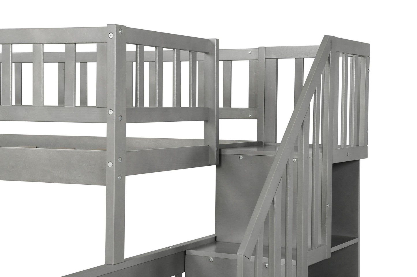 Gray Twin Over Full Farmhouse Style Bunk Bed with Staircase - FurniFindUSA