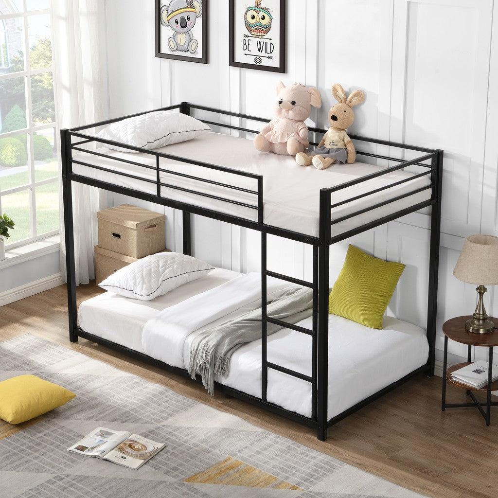 Black Twin Over Twin Metal Low Bunk Bed - FurniFindUSA