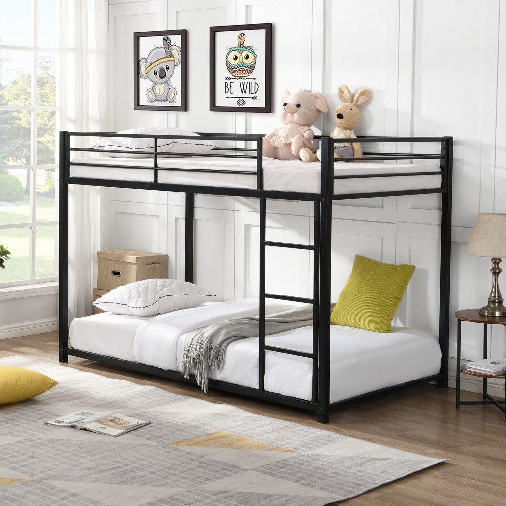 Black Twin Over Twin Metal Low Bunk Bed - FurniFindUSA