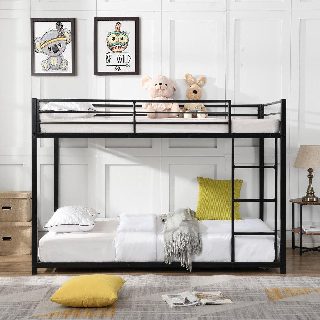 Black Twin Over Twin Metal Low Bunk Bed - FurniFindUSA