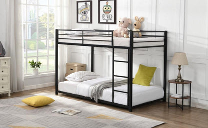 Black Twin Over Twin Metal Low Bunk Bed - FurniFindUSA