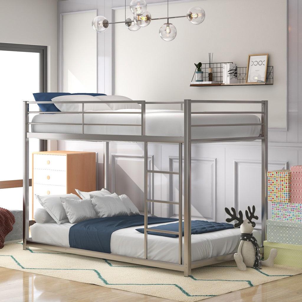 Silver Twin Over Twin Metal Low Bunk Bed - FurniFindUSA