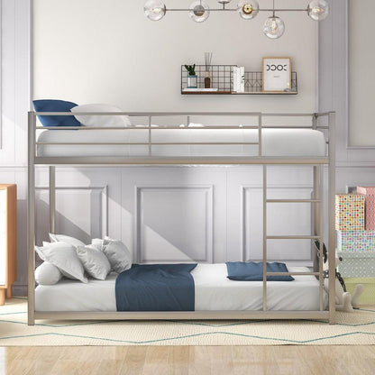 Silver Twin Over Twin Metal Low Bunk Bed - FurniFindUSA