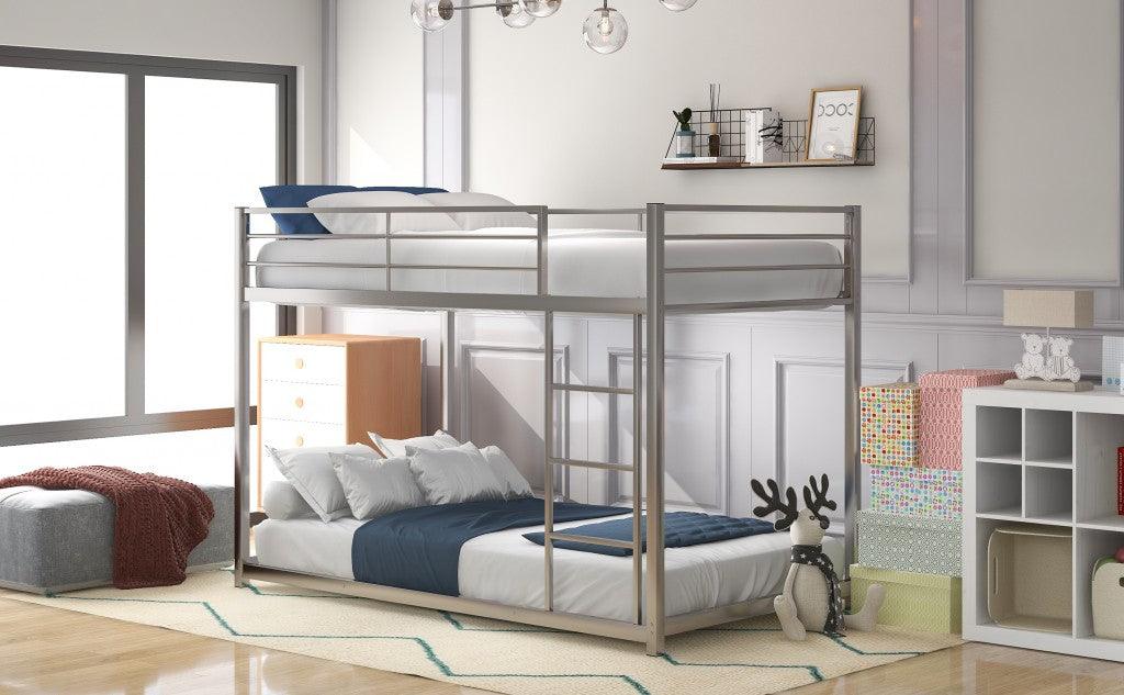 Silver Twin Over Twin Metal Low Bunk Bed - FurniFindUSA