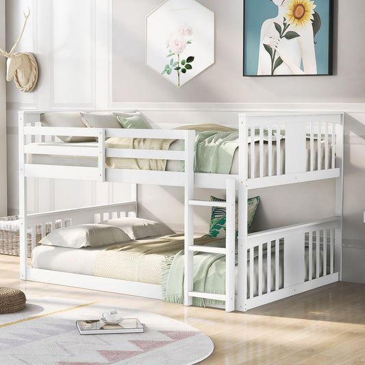 White Classic Full Over Full Bunk Bed with Ladder - FurniFindUSA