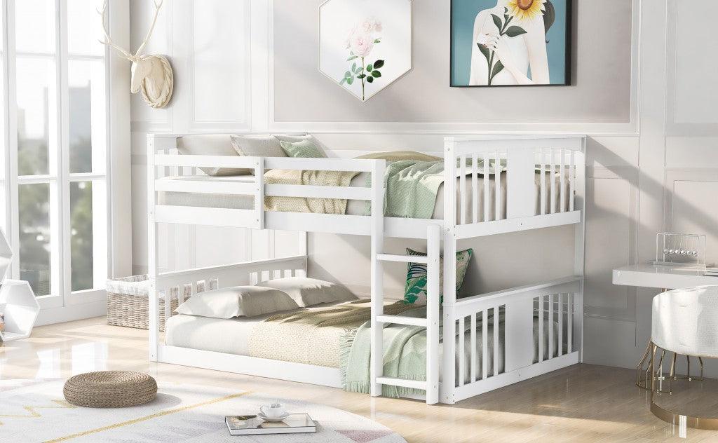 White Classic Full Over Full Bunk Bed with Ladder - FurniFindUSA