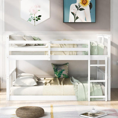 White Classic Full Over Full Bunk Bed with Ladder - FurniFindUSA