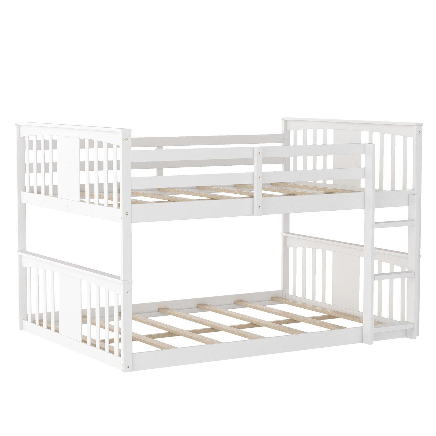 White Classic Full Over Full Bunk Bed with Ladder - FurniFindUSA