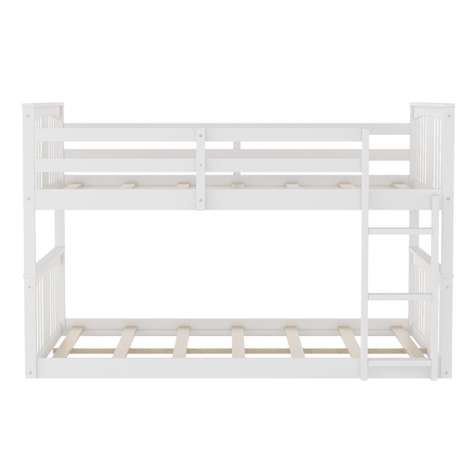 White Classic Full Over Full Bunk Bed with Ladder - FurniFindUSA