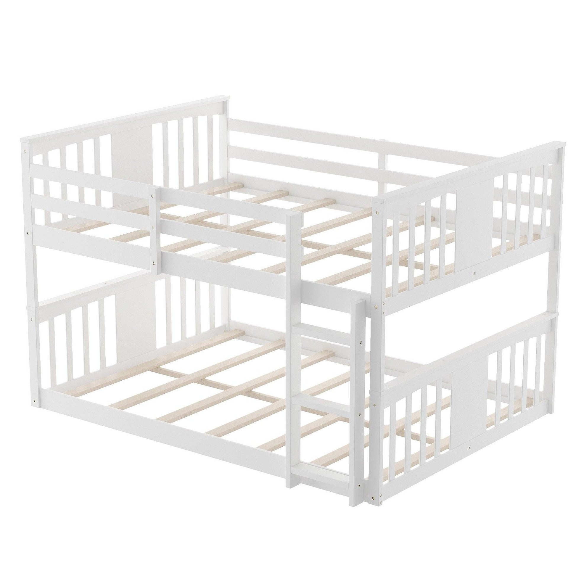 White Classic Full Over Full Bunk Bed with Ladder - FurniFindUSA