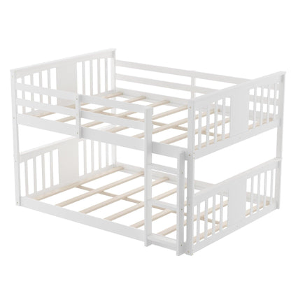 White Classic Full Over Full Bunk Bed with Ladder - FurniFindUSA