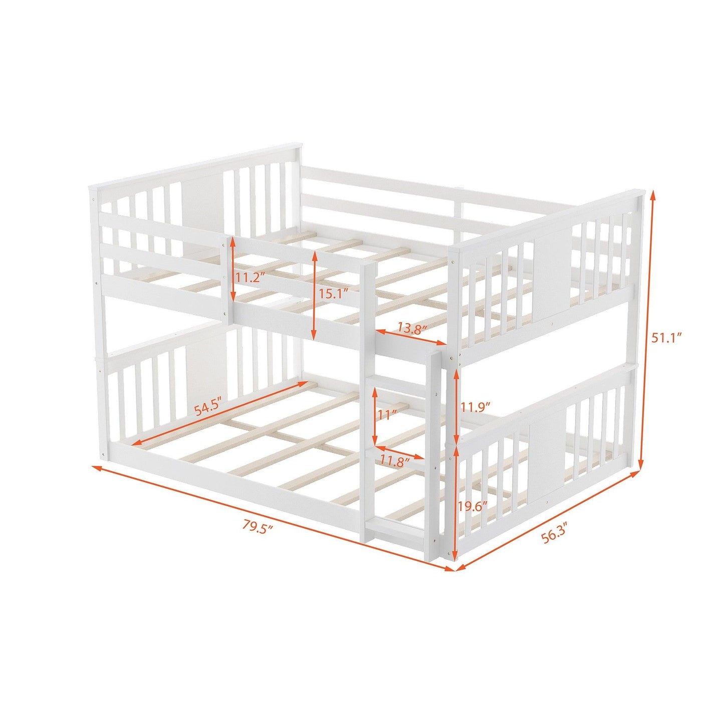 White Classic Full Over Full Bunk Bed with Ladder - FurniFindUSA